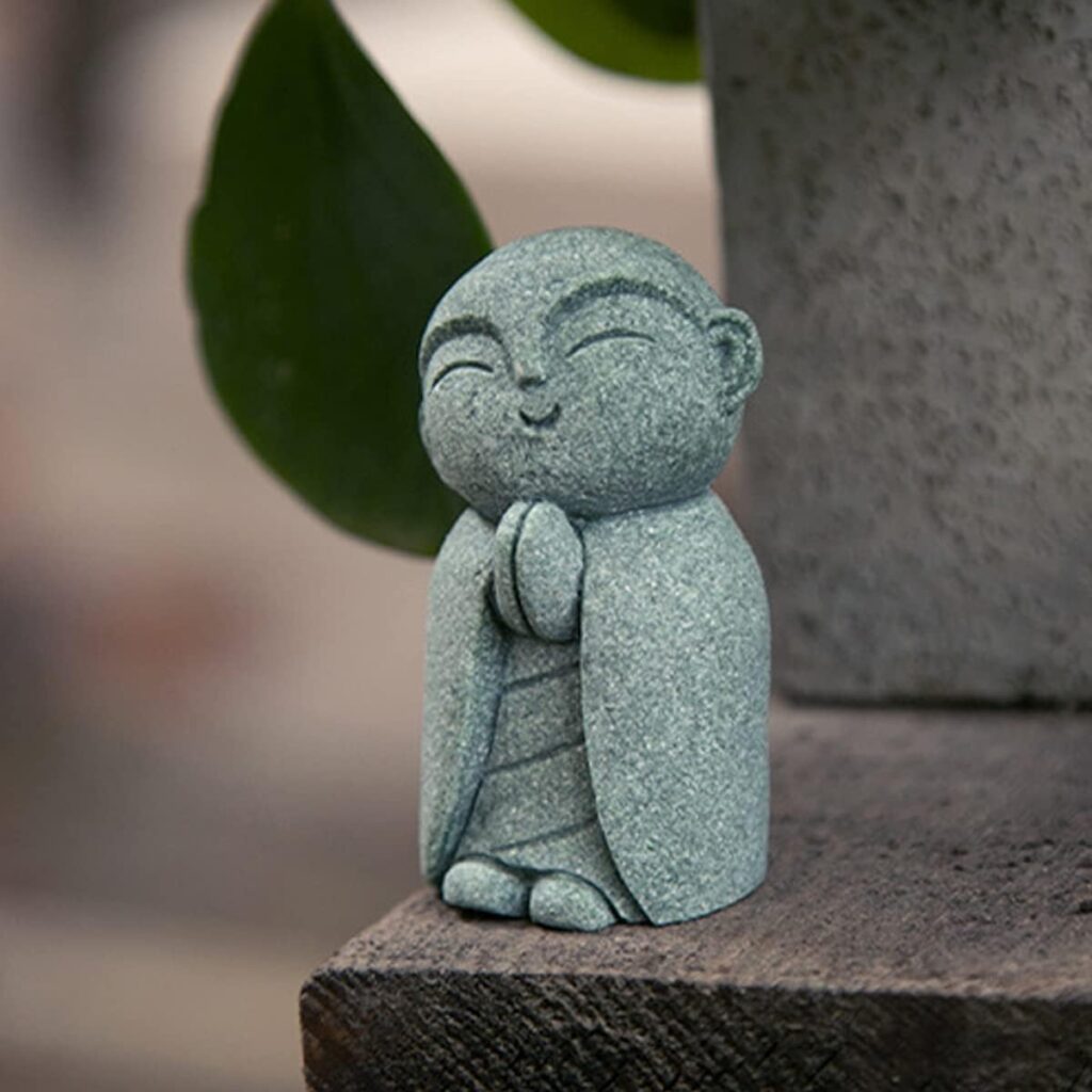 Japanese Buddha Statues Bosatsu Feng Shui Praying Monk Statue Sandstone Happy/Smiling Miniature Figurine Ornament for Fish Tank Aquarium Home Garden Decoration, 12