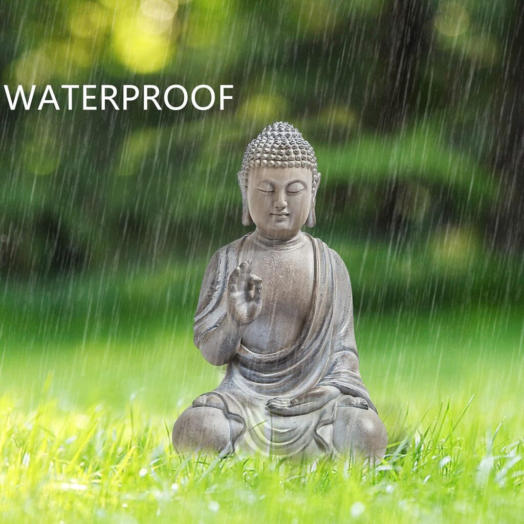 Meditating Buddha Statue Figurine, 6.7inch Buddha Serene Decorative Sitting Resin Zen Sculpture Decoration for Home Outdoor Garden Patio Desk Porch Yard Art Decoration, Zen Decor (Waterproof)