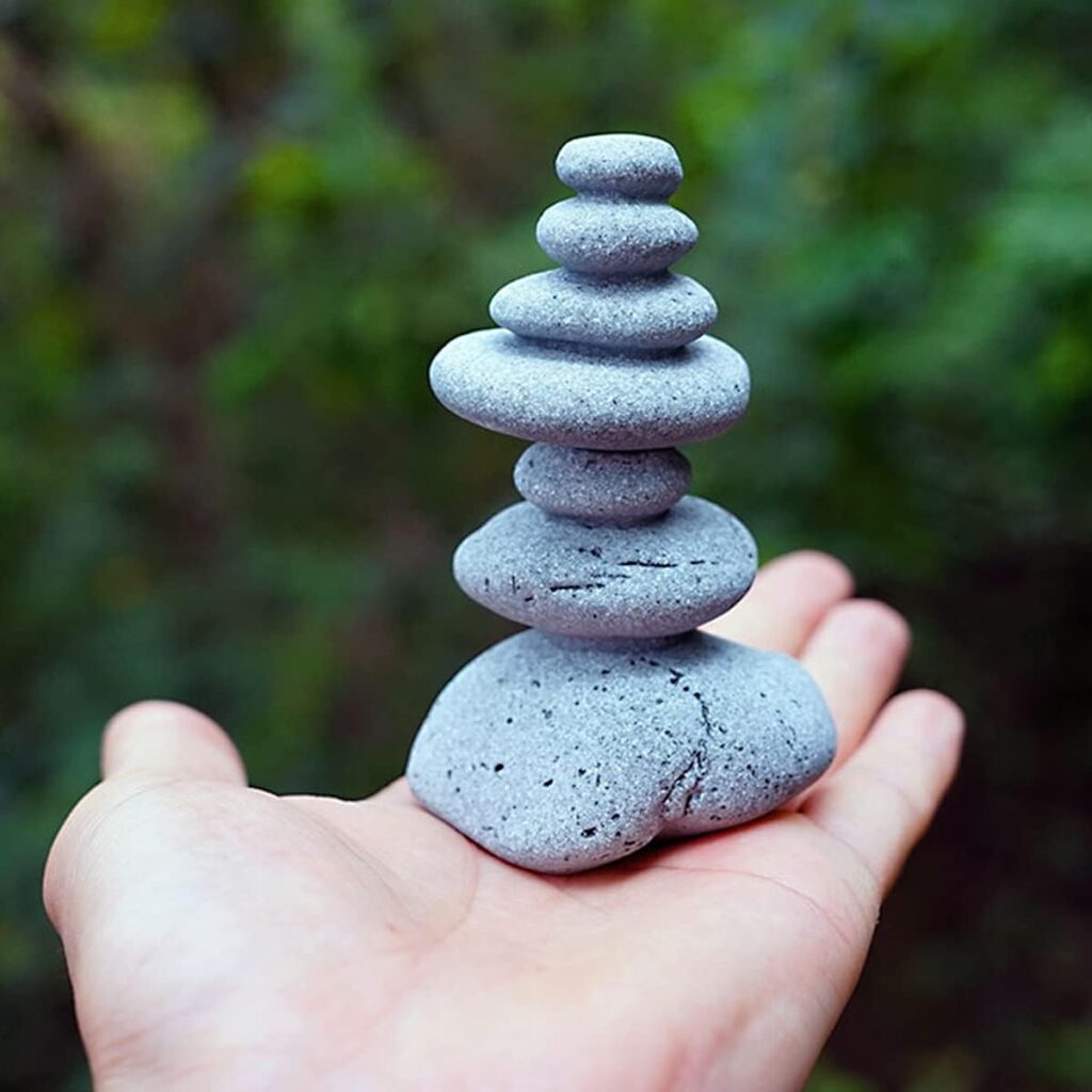 OwMell Balanced Stones Cairn Statue Garden Decor, Stacked Zen Rock Stone Decor, Small Fish Tank Decoration, Micro Landscape Decor 3.7