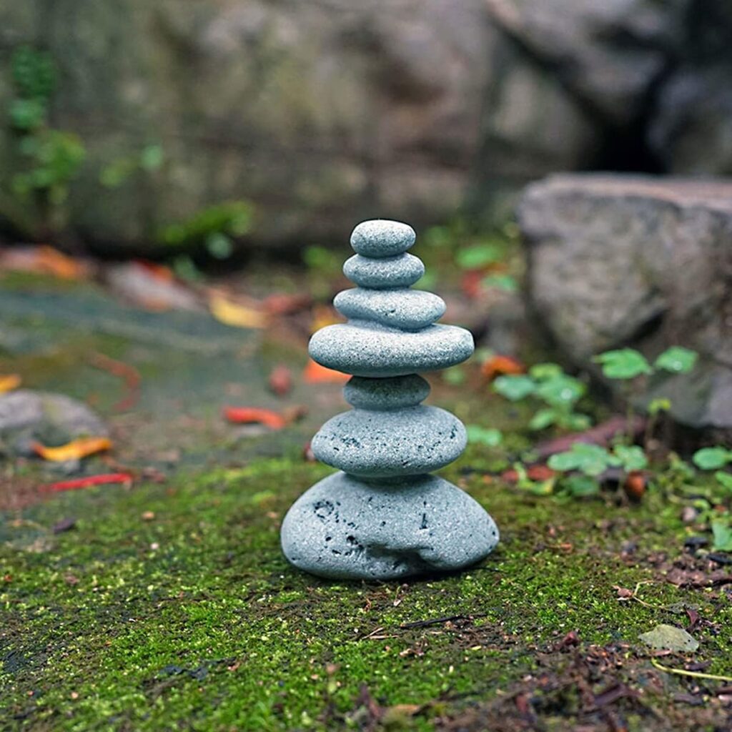 OwMell Balanced Stones Cairn Statue Garden Decor, Stacked Zen Rock Stone Decor, Small Fish Tank Decoration, Micro Landscape Decor 3.7