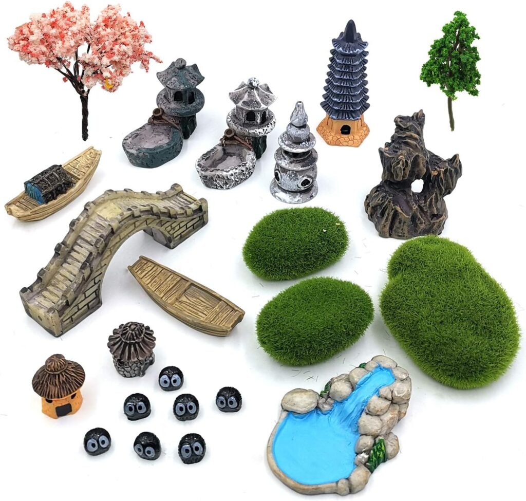Set of 23 Zen Garden Accessories, Mini Meditation Zen Tray Items Kit, Fairy Garden Accessories for Micro Landscape Decoration Plant Pots Bonsai Craft Decor