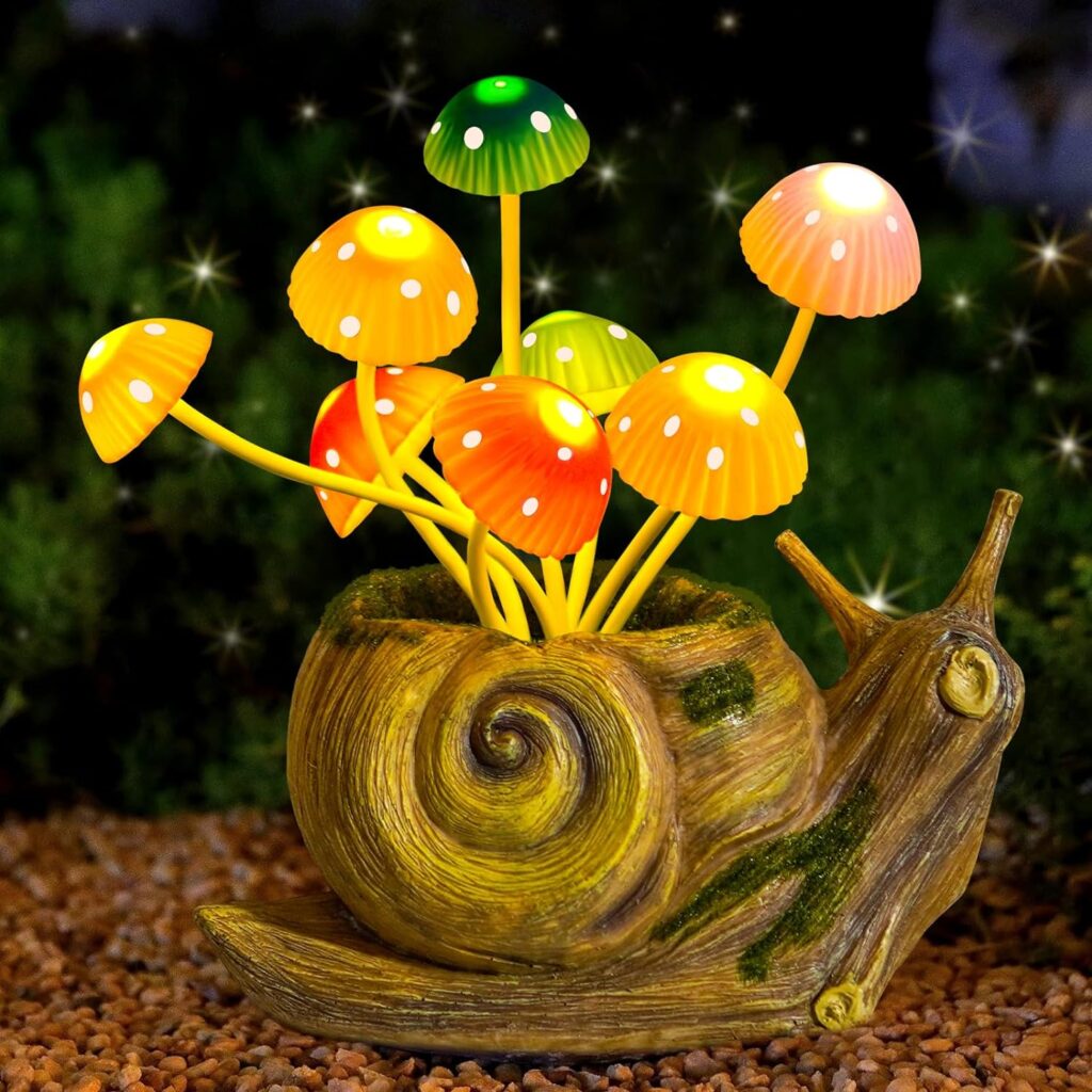 Solar Garden Lights, Solar Lights Outdoor Snail Garden Statues with Mushrooms, Unique Gifts for Mom Women Mothers Day, Resin Garden Decor Figurine Decor for Outside Patio Lawn Balcony Yard Tabletop