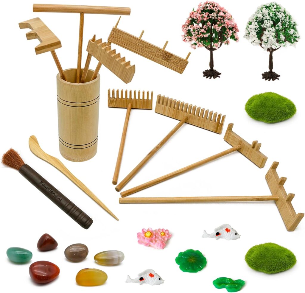 Zen Garden Decor Rake Tool - Sand Zen Garden Accessories Japanese Zen Garden Kit Tabletop Rock Zen Decor Japan Zen Gifts for Home Office Desk Meditation Room Relaxation Birthday Gifts Father Mother