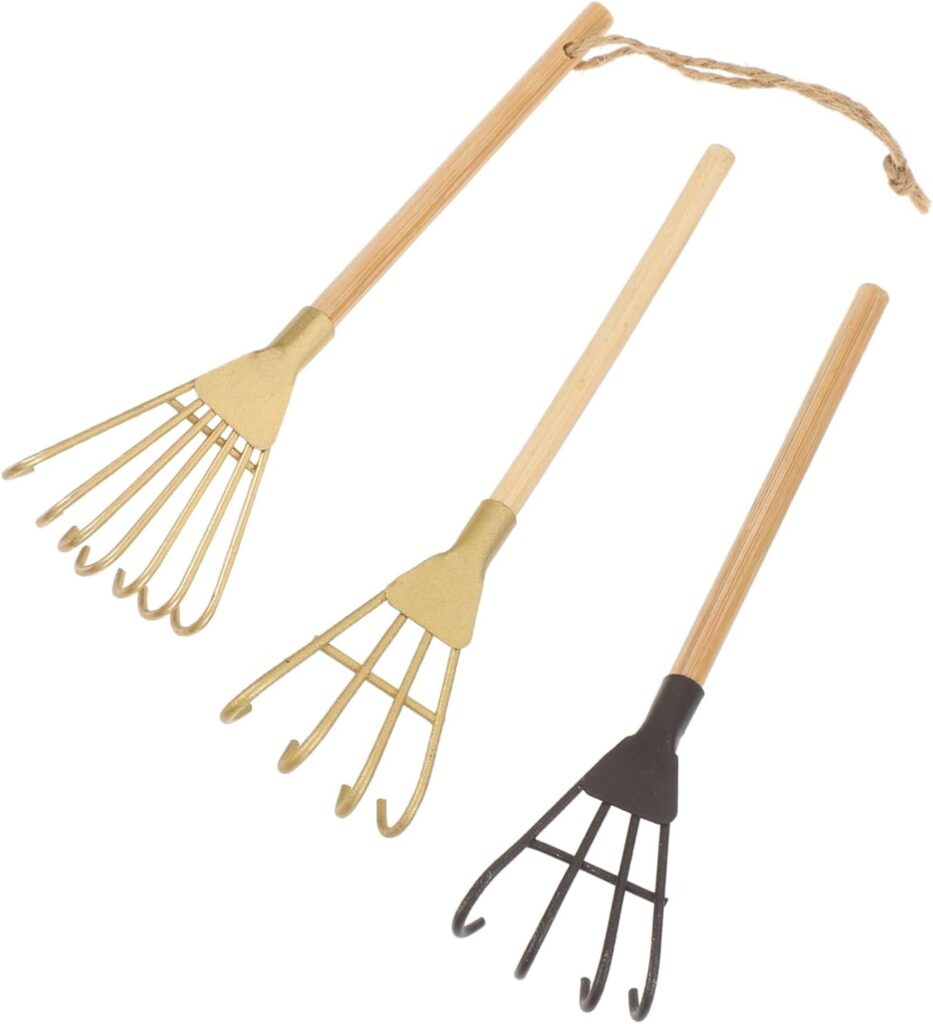 Abaodam 3pcs Mini Grill Hand Rake Soil Garden Rake Home Decor Tilling Rake Zen Garden Accessories Japanese Accessories Grabber Tool Sand Rock Push Rake Sand Rake Child Desktop Iron