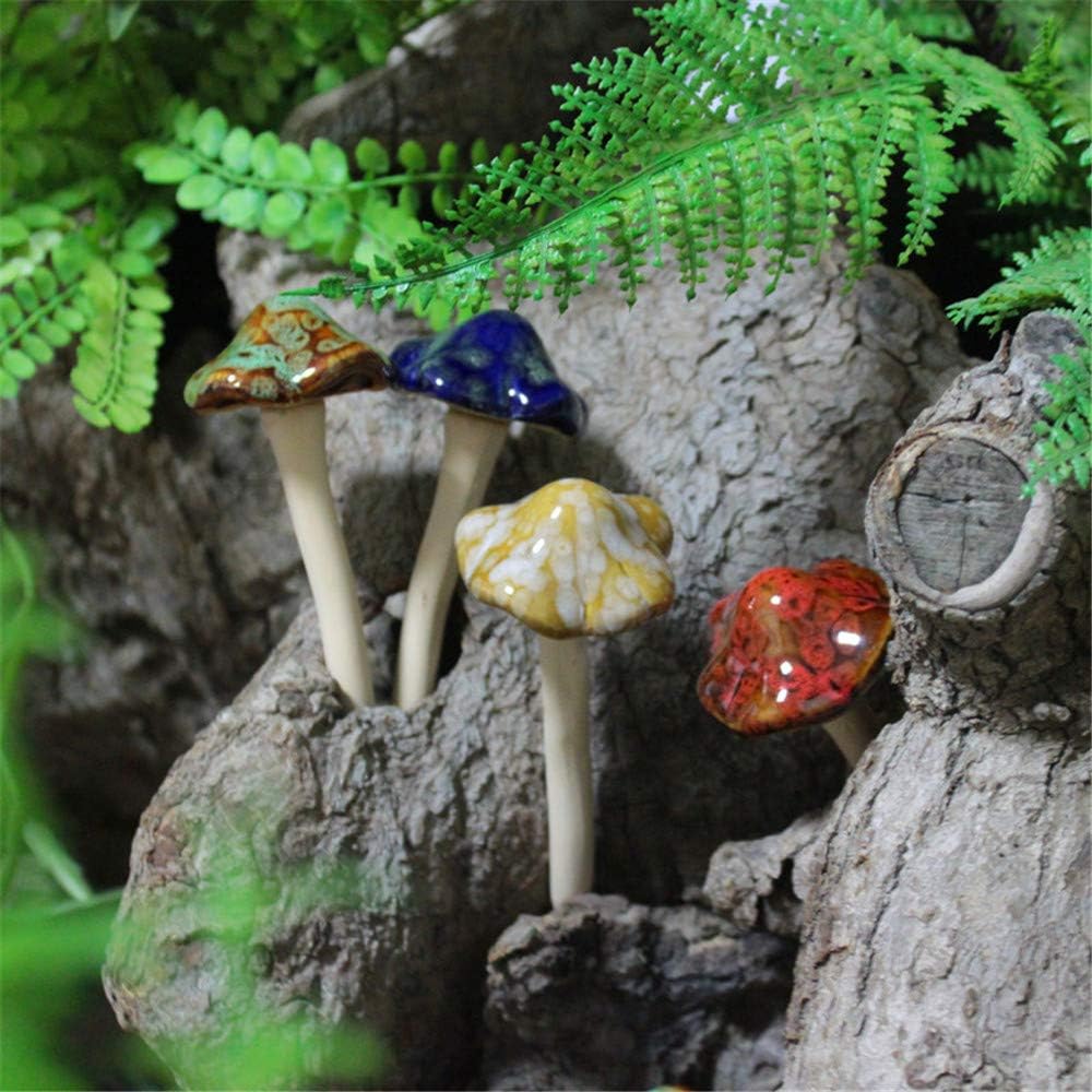 Danmu Garden Decor, 4pcs (Random Color) Ceramic Mushroom for Garden, Yard, Fairy Garden - Lawn Ornament Décor, Pottery Ornament 4.52 in Height (Dark Version)