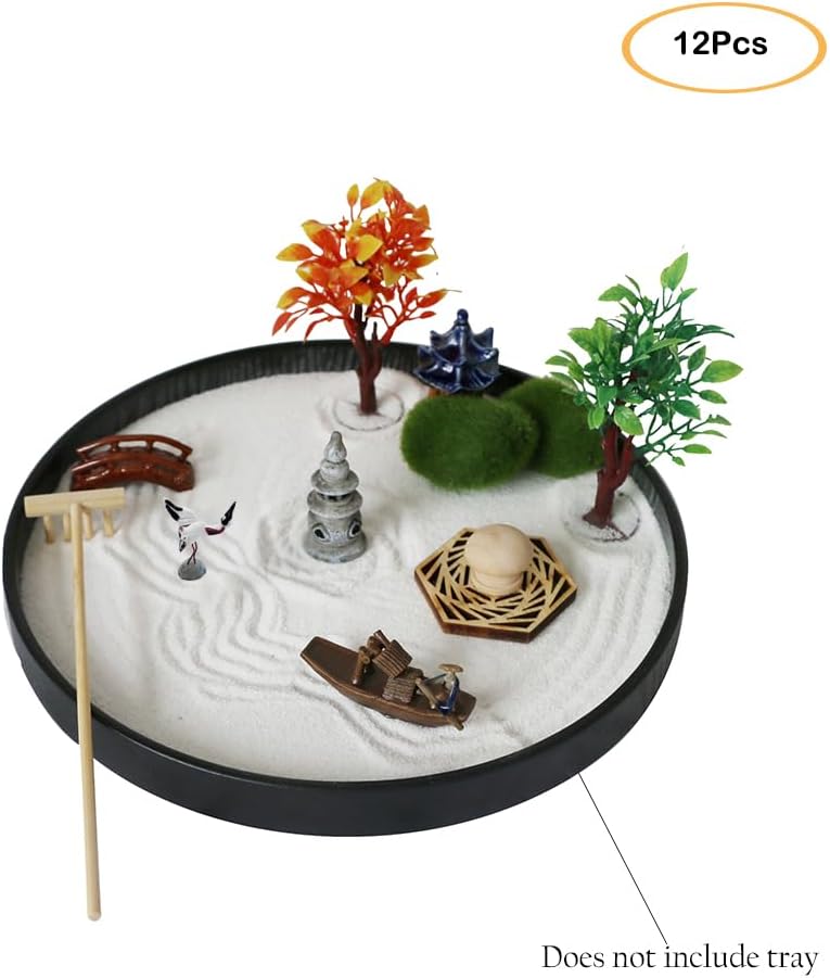 Japanese Zen Garden Accessories Kit - Japan Miniature Fairy Garden Set for Micro Landscape Terrarium Decoration Tabletop Meditation Rock Zen Gifts Zen Tool Rake Pagoda Stamp Bonsai Tress