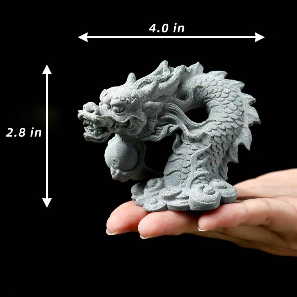 Sandstone Chinese Dragon Statue, Fish Tank Aquarium Decorations Home Office Tabletop Decor Small Accessories Ornaments for Wealth Success Good Lucky