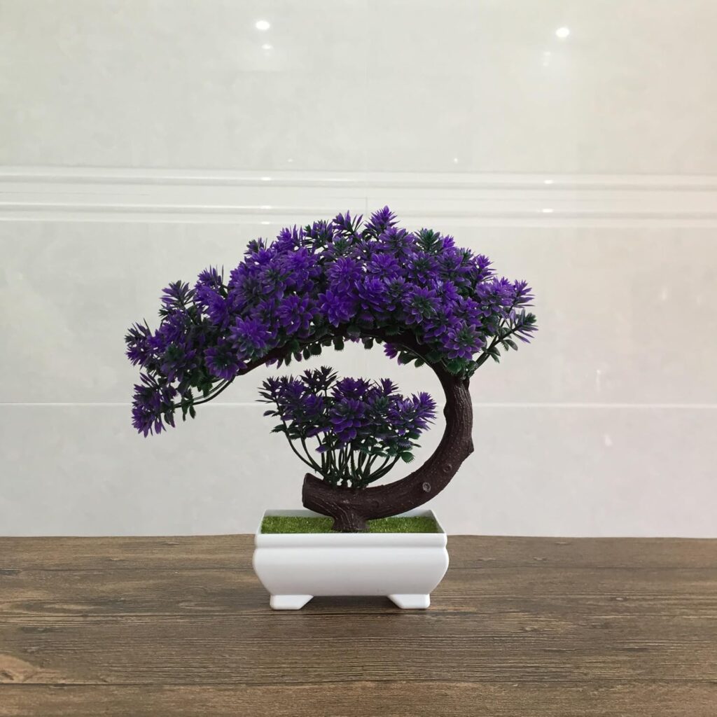 Small Fake Plants/Plastic Artificial Bonsai Tree for Bookshelf Bathroom Home Décor, Farmhouse Zen Garden Room Decor, Tall 8.5