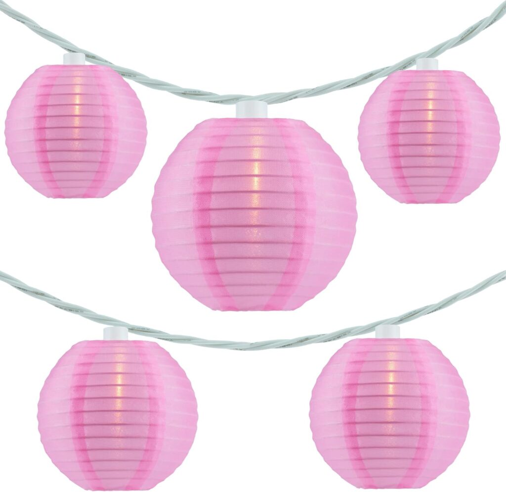 YULETIME Plum Blossom Lantern String Lights, 10 Count Nylon Lantern on 7.6 White Wire, UL listed 8 Spacing End-to-end Connectable Plug-in String Lights (Plum Blossom)