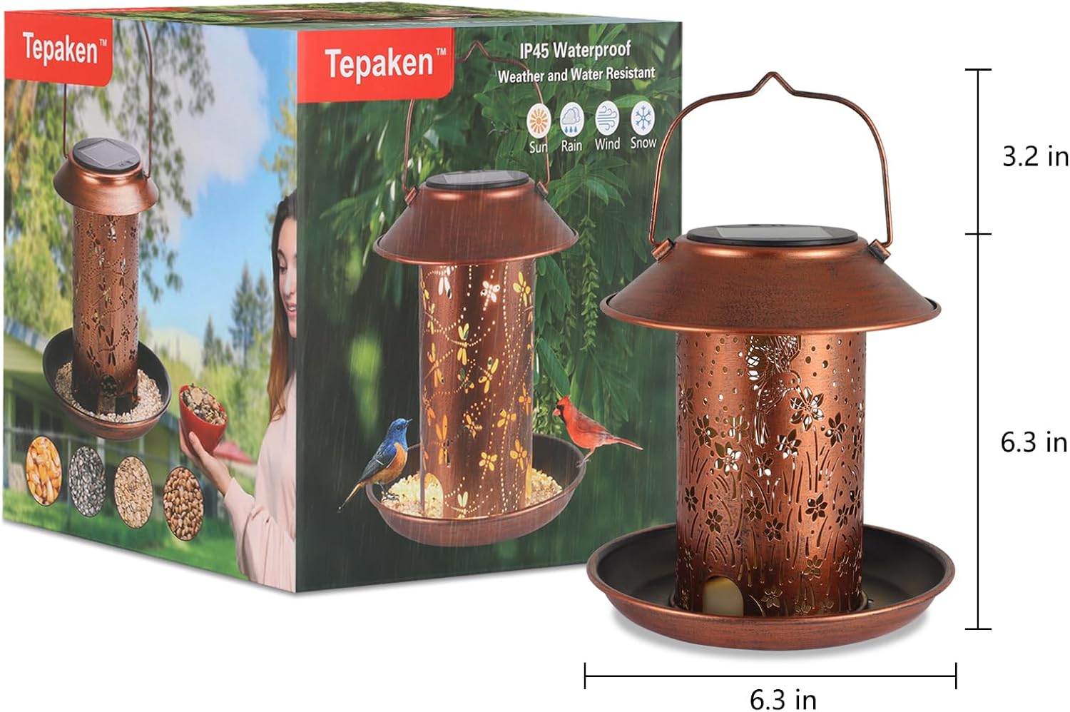 Bird Feeders for Outdoors Hummingbird Solar Lanterns Outdoor Waterproof Hanging Garden Decor Gifts for Women Mom Grandma Metal Solar Decoration Outside for Yard, Patio, Lawn, Pathway, Landscape