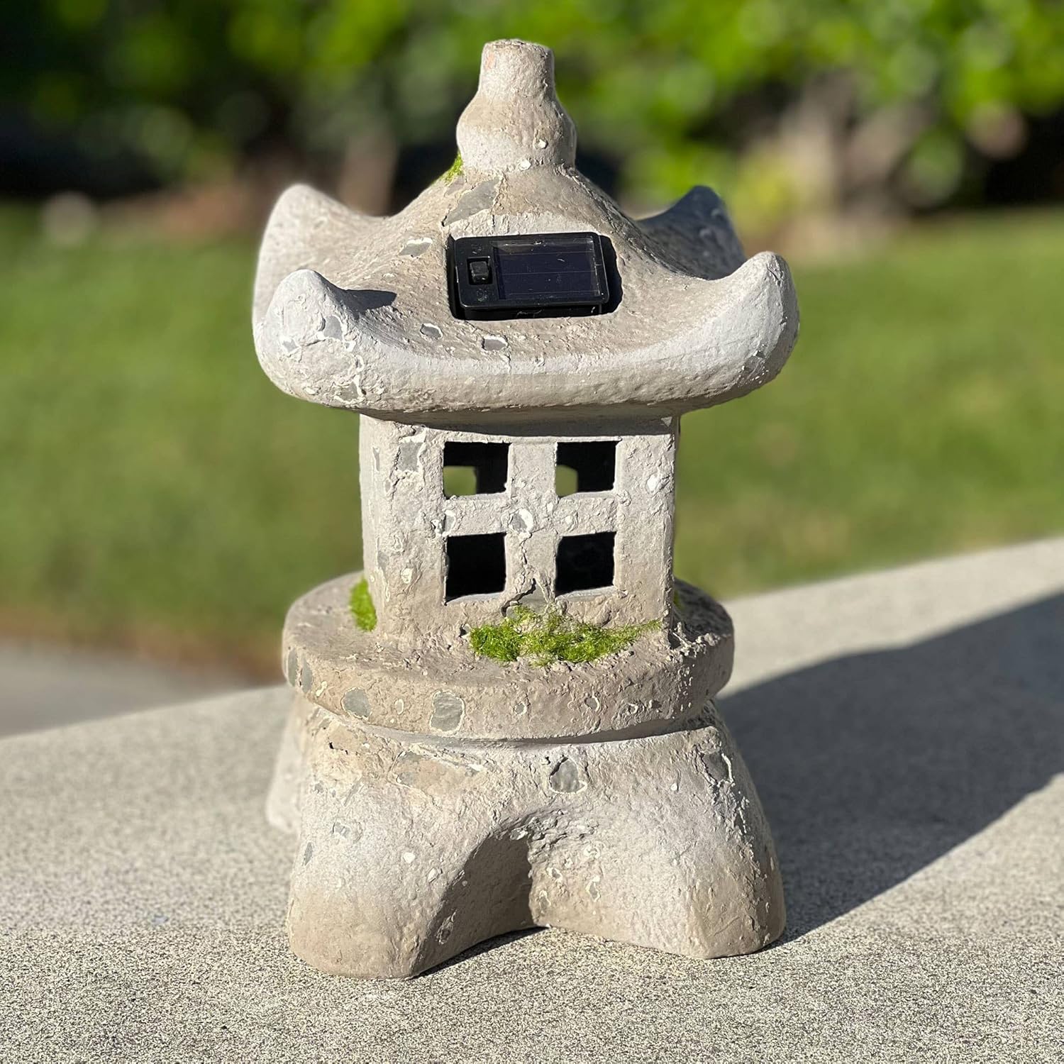 Galt International Pagoda Lantern Solar Garden Statue 11 H - Asian Décor Garden Patio Porch Yard Décor Stone Finish