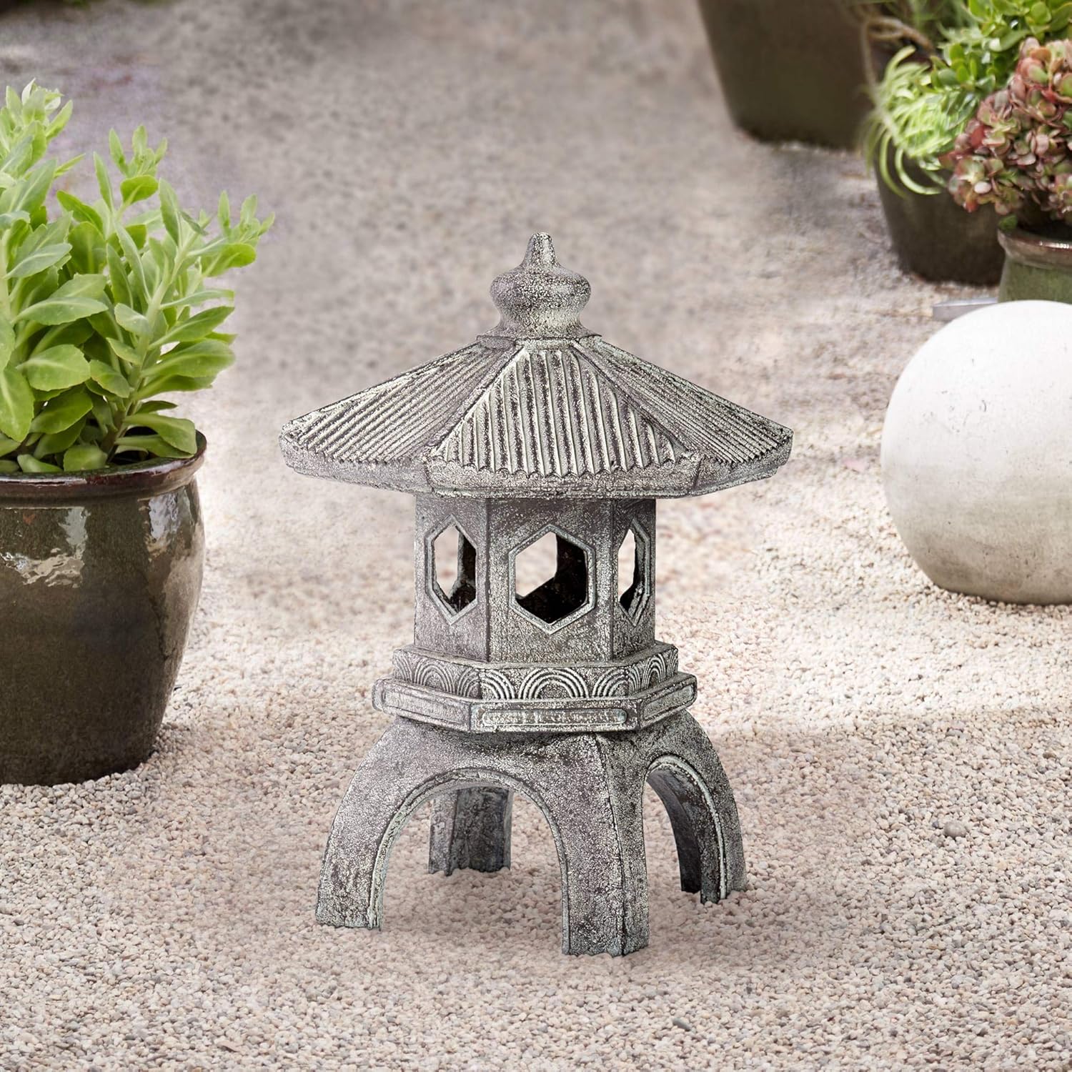 John Timberland Pagoda Statue Sculpture Asian Japanese Garden Decor Indoor Outdoor Front Porch Patio Yard Outside Home Balcony House Exterior Lawn Gray Old Faux Stone Finish Resin 16 1/2 Tall