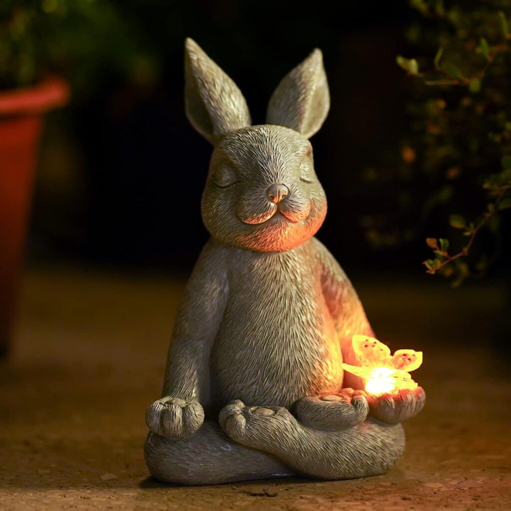 Meditating Zen Garden Decor Solar Rabbit Statue: Garden Sculptures  Statues - Yard Art Outdoor Garden Clearance Home Decor - House Warming Birthday Easter Gifts for Mom/Women