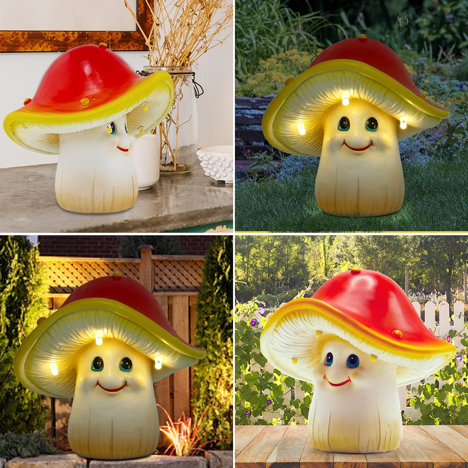 Mushroom Decor Garden Statues with Solar Light, Outdoor Decor with Mushroom Hat, Mushroom Fairy Light for Yard Ornament, Halloween Decorations, Gardening Gifts for Women, Men, Mom, Dad