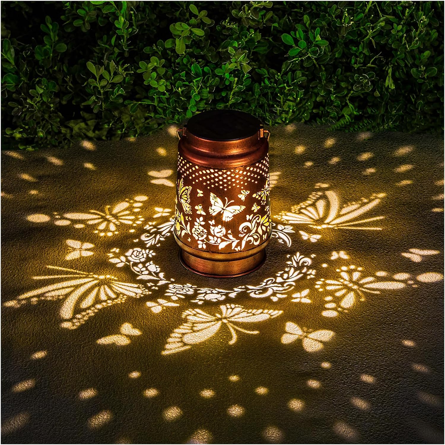 Solar Lanterns Outdoor Waterproof Butterfly Garden Decor as Birthday Gifts for Women Mom,Hollow Out Retro Metal Decorative Garden Light,Graceful Decoration for Patio,Yard,Landscape,Walkway,Festival