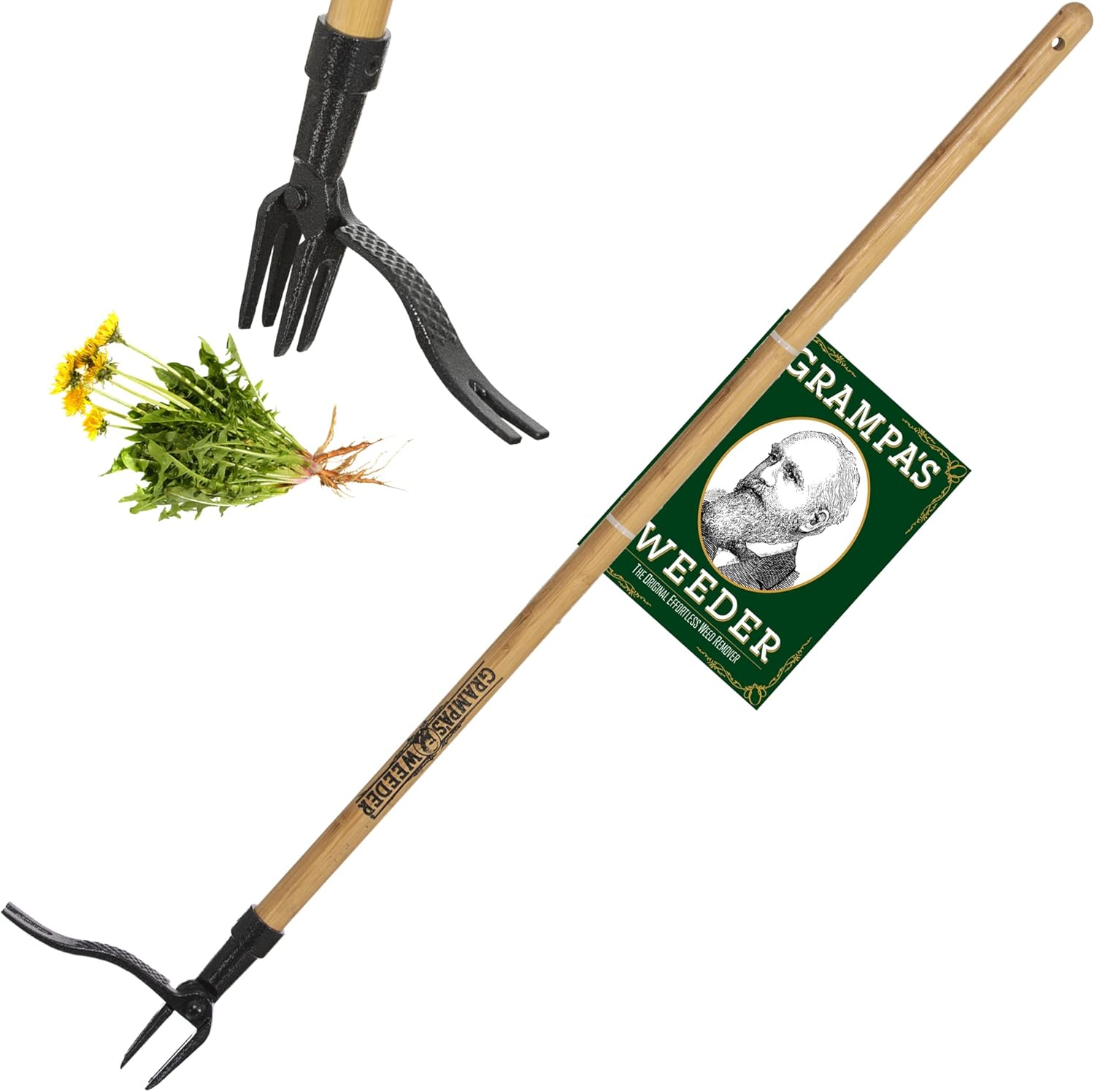 Grampas Weeder - The Original Stand Up Weed Puller Tool with Long Handle - Made with Real Bamboo  4-Claw Steel Head Design - Easily Remove Weeds Without Bending, Pulling, or Kneeling.