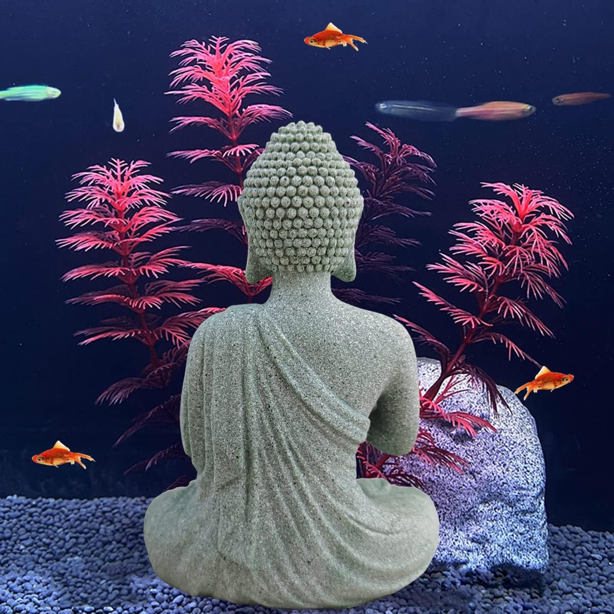 livelyfish Aquarium Buddha Statue Japanese Fish Tank Decorations Heavy-Duty Meditating Buddha for Aquarium Fish Tank Zen Buda Figurine Sculpture Decor, Large-A