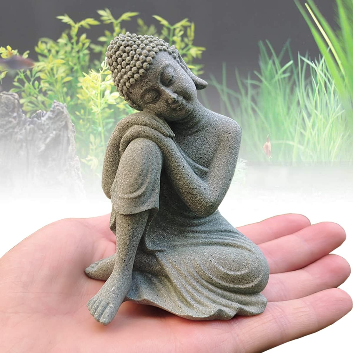 livelyfish Aquarium Buddha Statue Japanese Fish Tank Decorations Heavy-Duty Meditating Buddha for Aquarium Fish Tank Zen Buda Figurine Sculpture Decor, Large-A