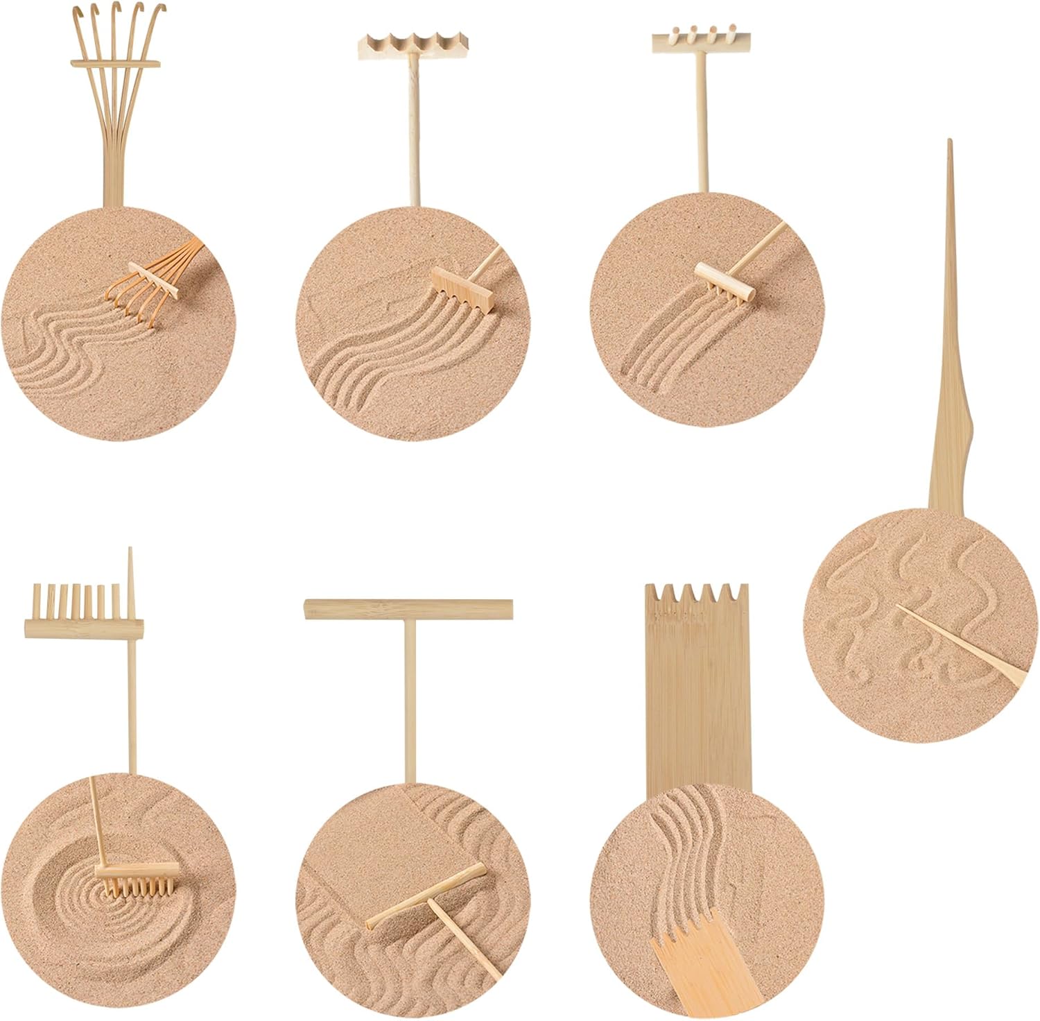 Dorhui 7Pcs Mini Zen Garden Rakes, Zen sand garden rake set, mini Zen garden tools and accessories for Home Gift Garden Decor Serenity and Spiritual Meditation Gifts