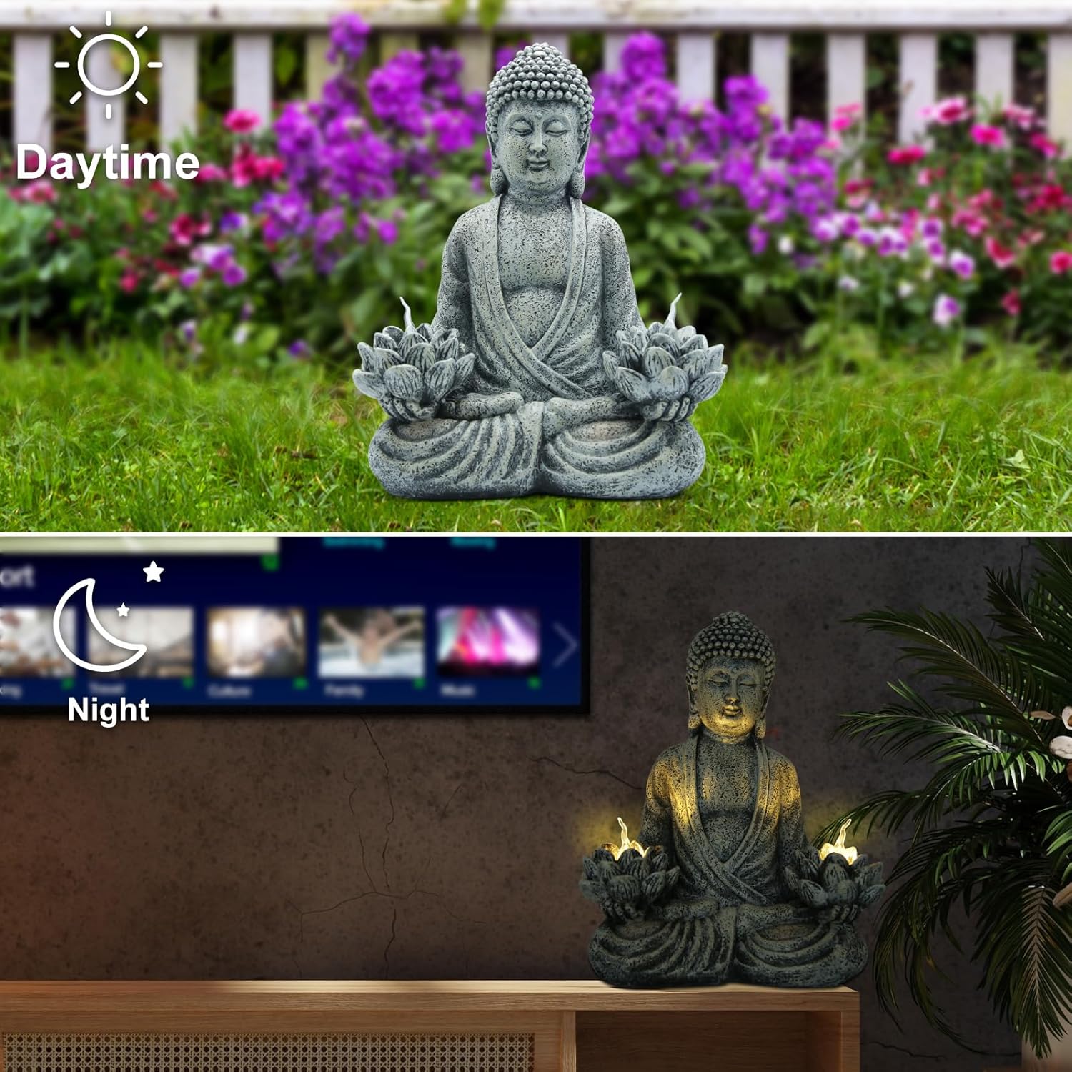 Meditating Buddha Statue for Home Decor and Garden Decor - Zen Garden Statues with Solar Lotus Lights, Buddha Decor Outdoor Statues Yoga Meditation Gifts Ideas for Women, Mom