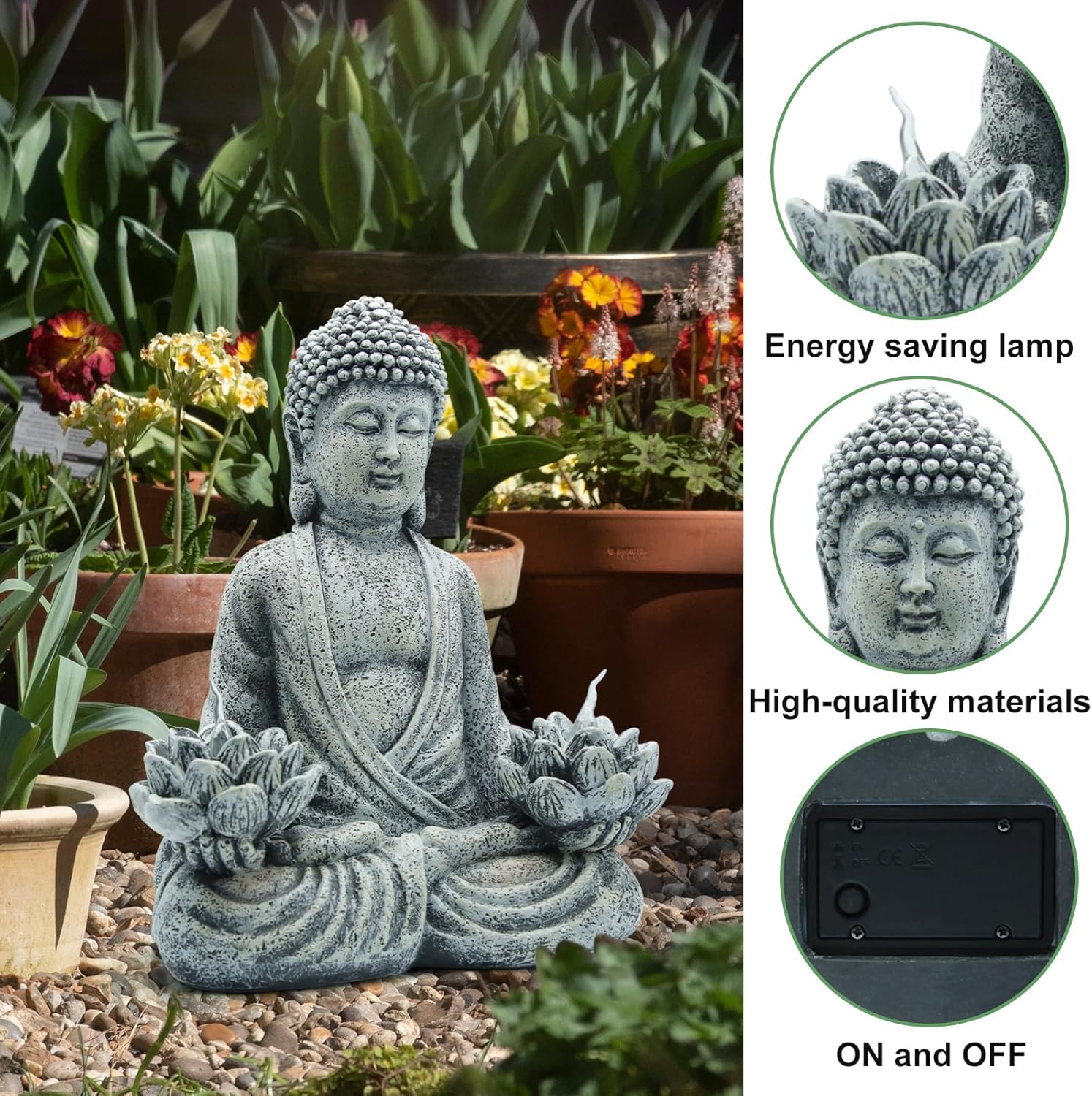 Meditating Buddha Statue for Home Decor and Garden Decor - Zen Garden Statues with Solar Lotus Lights, Buddha Decor Outdoor Statues Yoga Meditation Gifts Ideas for Women, Mom