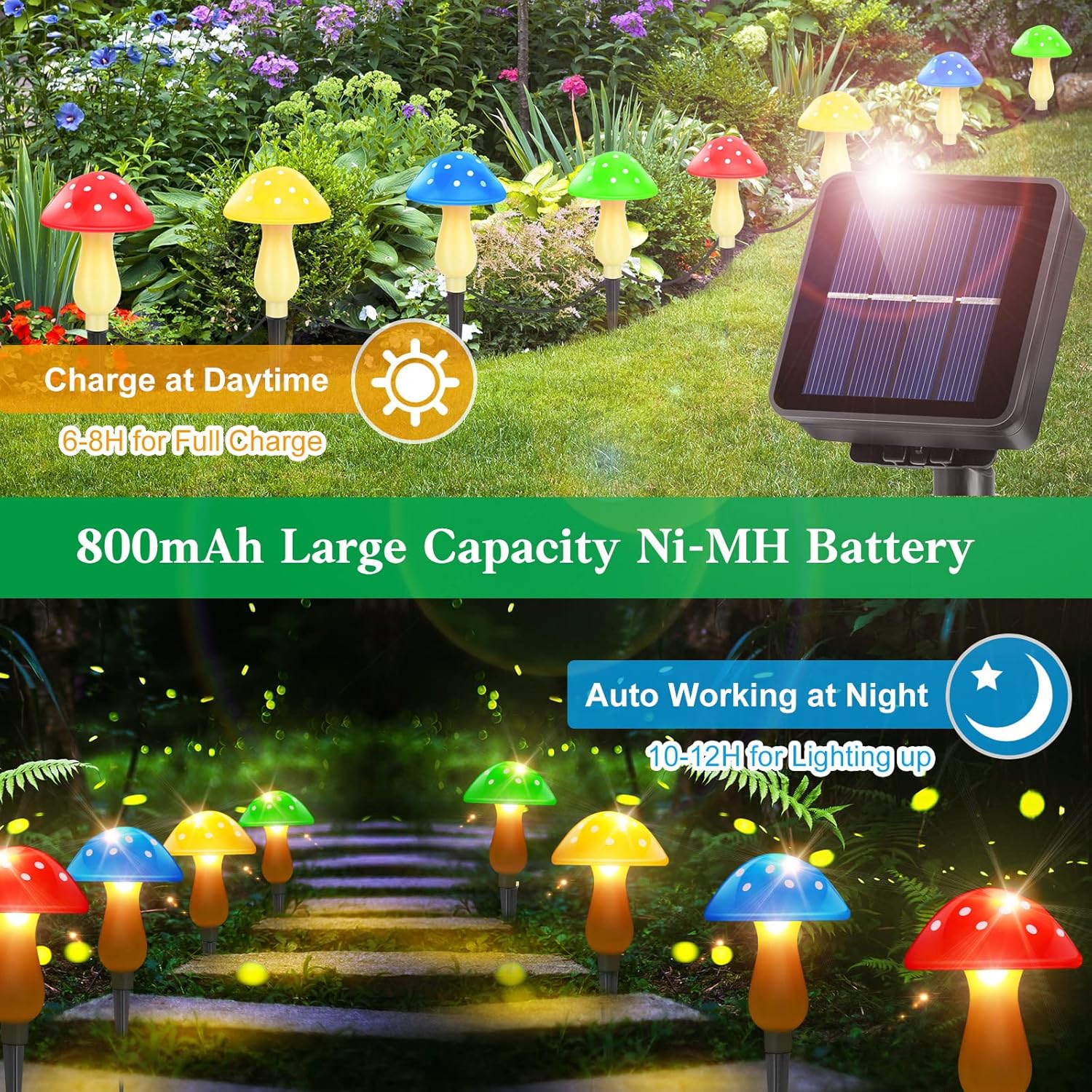 Solar Garden Decor Lights, Solar Powered Mushroom Outdoor Waterproof Long Lasting Mushrooms Stake Lightings with 8 Lights and 8 Modes for Yard Lawn Flowerbed Pathway Decoration (8 in 1)