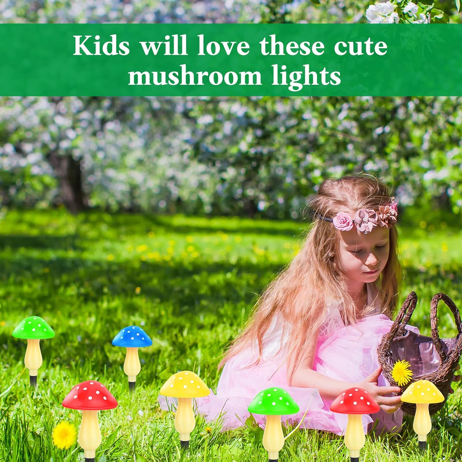 Solar Garden Decor Lights, Solar Powered Mushroom Outdoor Waterproof Long Lasting Mushrooms Stake Lightings with 8 Lights and 8 Modes for Yard Lawn Flowerbed Pathway Decoration (8 in 1)