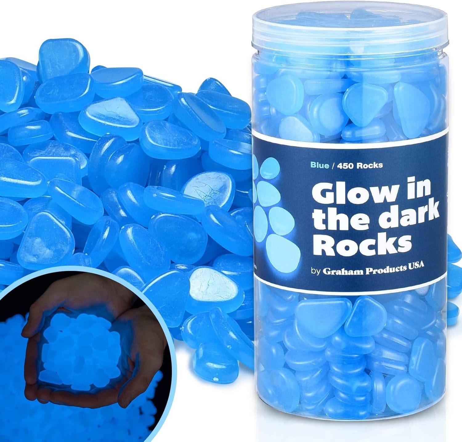 450 Pieces Glow in The Dark Rocks | Indoor  Outdoor Use - Garden, Fish Tank Pebbles, Planter, Walkway, Driveway Decoration  More | for Kids Aged 6  Up | Powered by Sunlight - Blue