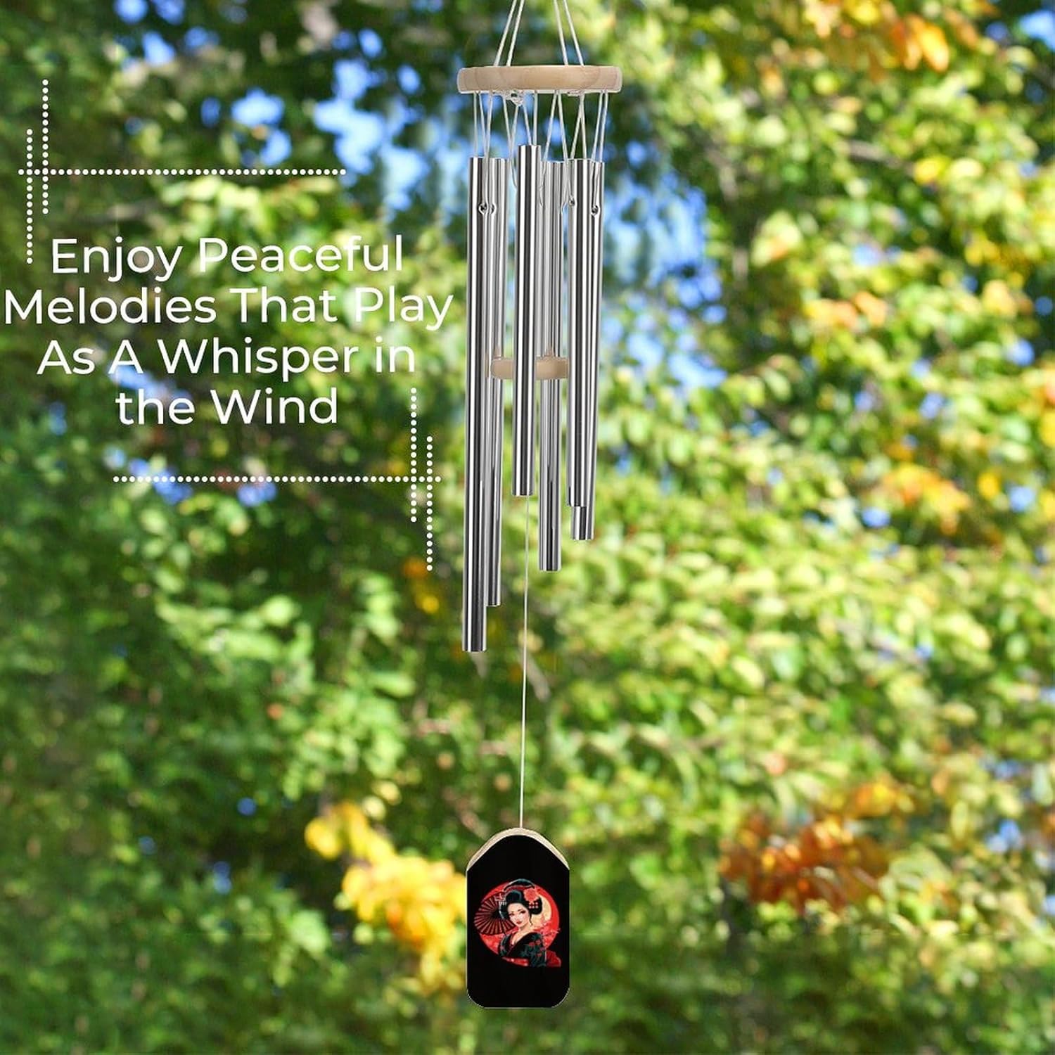 Asian Inspired 80s Retro Japanese Geisha Aluminum Wind Chimes Memorial Windchimes Personalized Wind Bells for Outside Patio Home Garden Decor Gifts