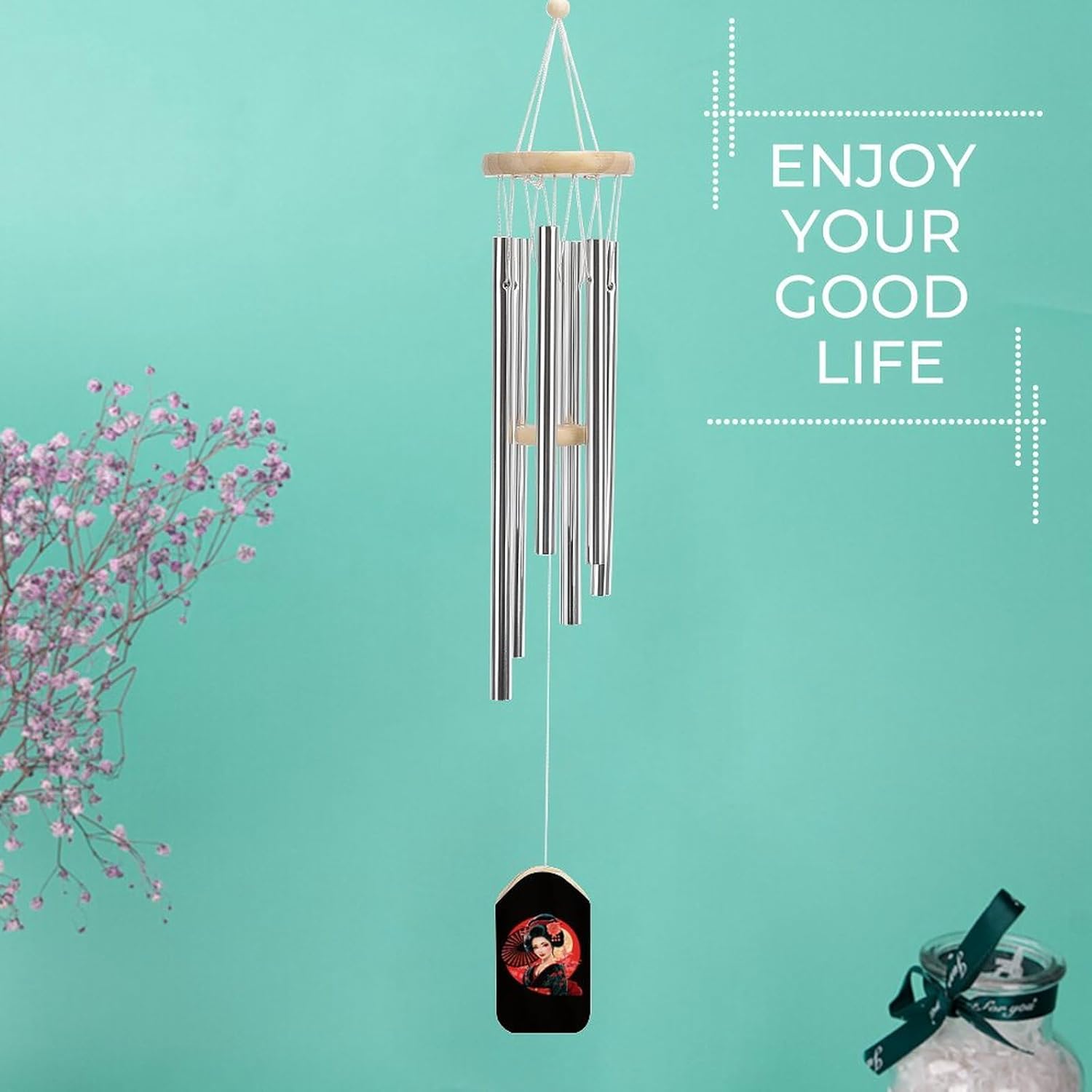 Asian Inspired 80s Retro Japanese Geisha Aluminum Wind Chimes Memorial Windchimes Personalized Wind Bells for Outside Patio Home Garden Decor Gifts