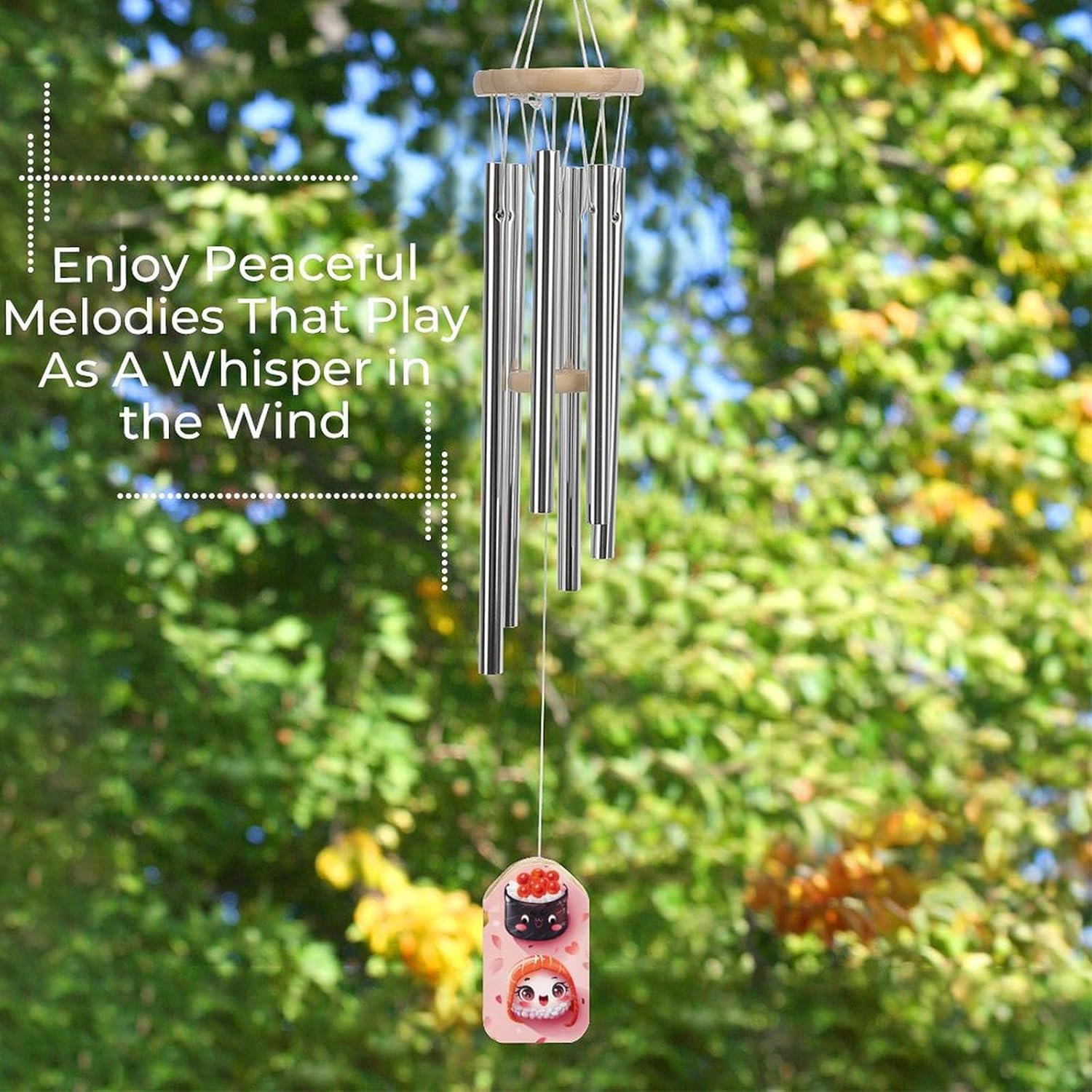 Funny Japanese Food Sushi Aluminum Wind Chimes Memorial Windchimes Personalized Wind Bells for Outside Patio Home Garden Decor Gifts