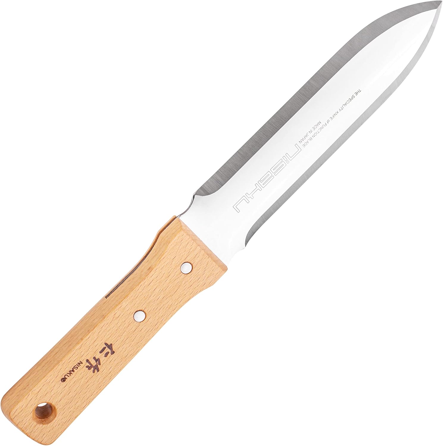 NJP640 Ryohbagata Hori-Hori Weeding  Digging Knife-Double Sharp Edge, Japanese Stainless Steel 7.25-Inch Blade, 5.25-Inch Wood Handle