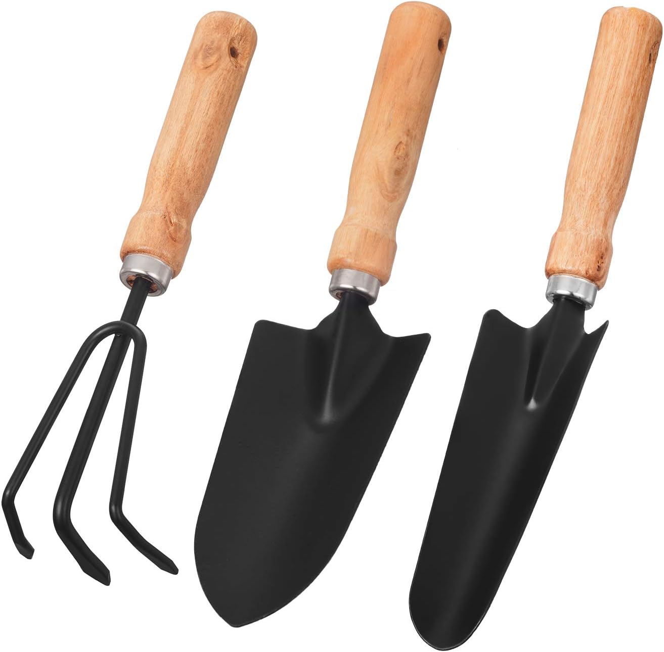 Garden Little Tool Sets - Wooden Handle Black Metal Gardening Tools Include: Trowels, Cultivator and Trans-Planter - Awesome for Family Use Growing Mini Succulent