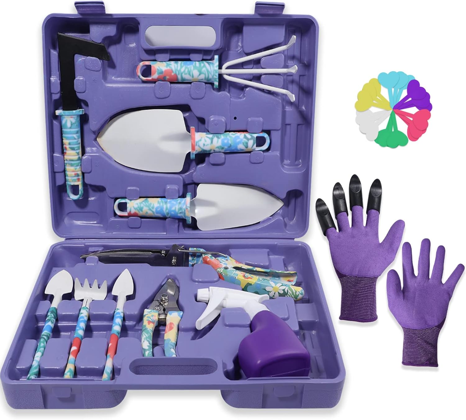 Garden Tool Set, Stainless Steel Heavy Duty Gardening Tools 30 PCS w/Floral Print, Trowel Rake Weeder Pruner Shears Sprayer Digging Claw Gloves, Ideal Gardening Set for Women