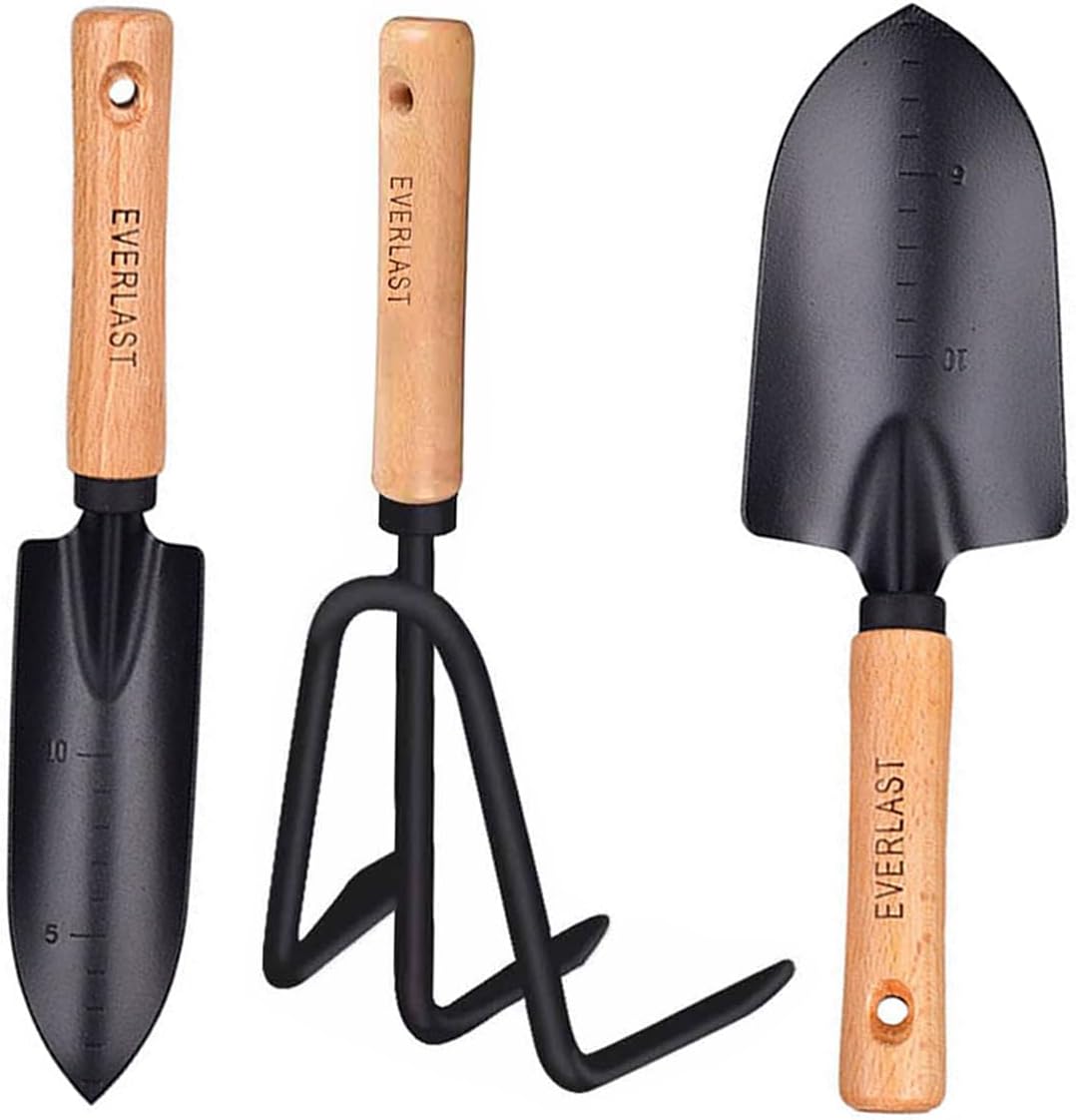 Garden Tools Set-Garden Trowel, Large Succulent Plant Transplant Trowel Set,3 Piece Large Premium Gardening Hand Kit,1 Narrow Shovel,1 Wide Shovel and 1 Garden rake Tools Set Gift for Mens and Womens